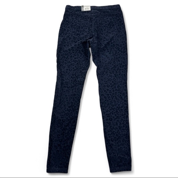 Women's Hue Leopard Flocked Print Denim Leggings Size Large Blue Midnight - Picture 4 of 8